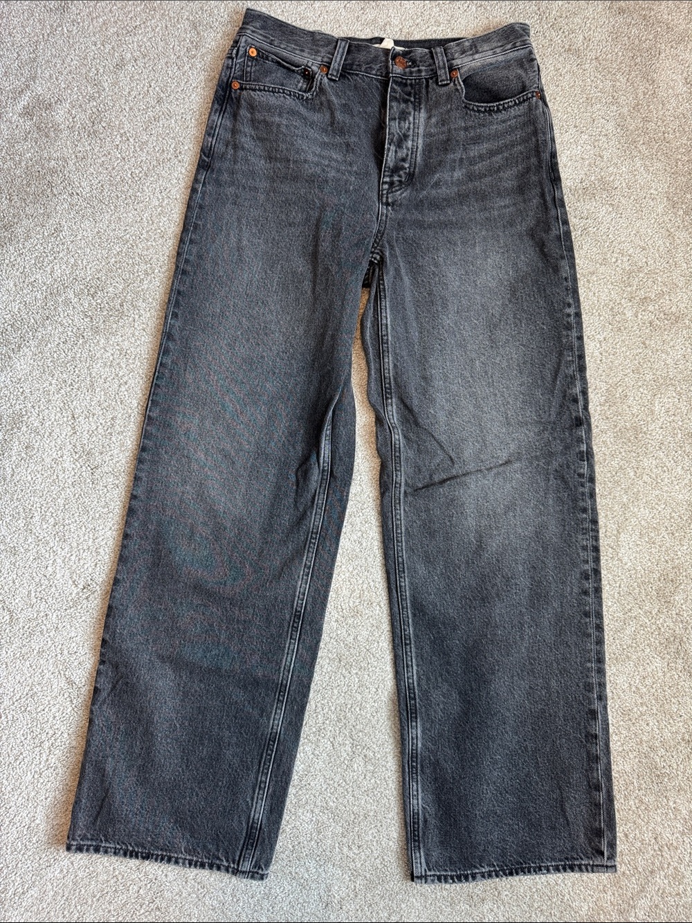 Madewell Women’s Low Slung Baggy Washed Black Wide-Leg Jeans size 25
